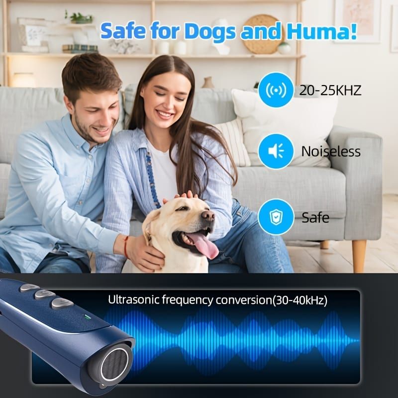 Handheld Ultrasonic Anti-Barking Training Device for Dogs, Safe and Humane Deterrent with LED Light, Indoor and Outdoor Use (Navy)