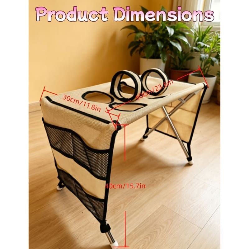 Foldable Pet Grooming Table for Cats and Small Dogs, Multi-functional Care Station with Mesh Bed, Storage Pockets, and Adjustable Restraint Straps for Nail Trimming, Hair Brushing, Bathing, and Ear Cleaning (Beige)