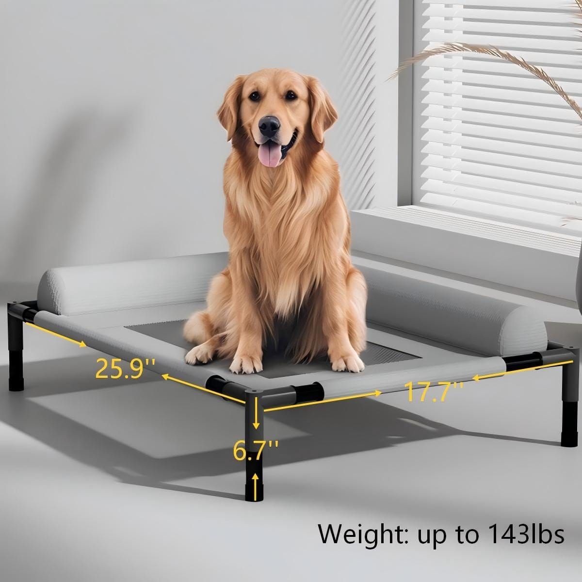 Elevated Pet Cot with Bolster Cushion, Portable Dog Bed for Indoor & Outdoor Use, Removable Washable Cover, Breathable Mesh Design for Warm Weather Comfort (Gray)