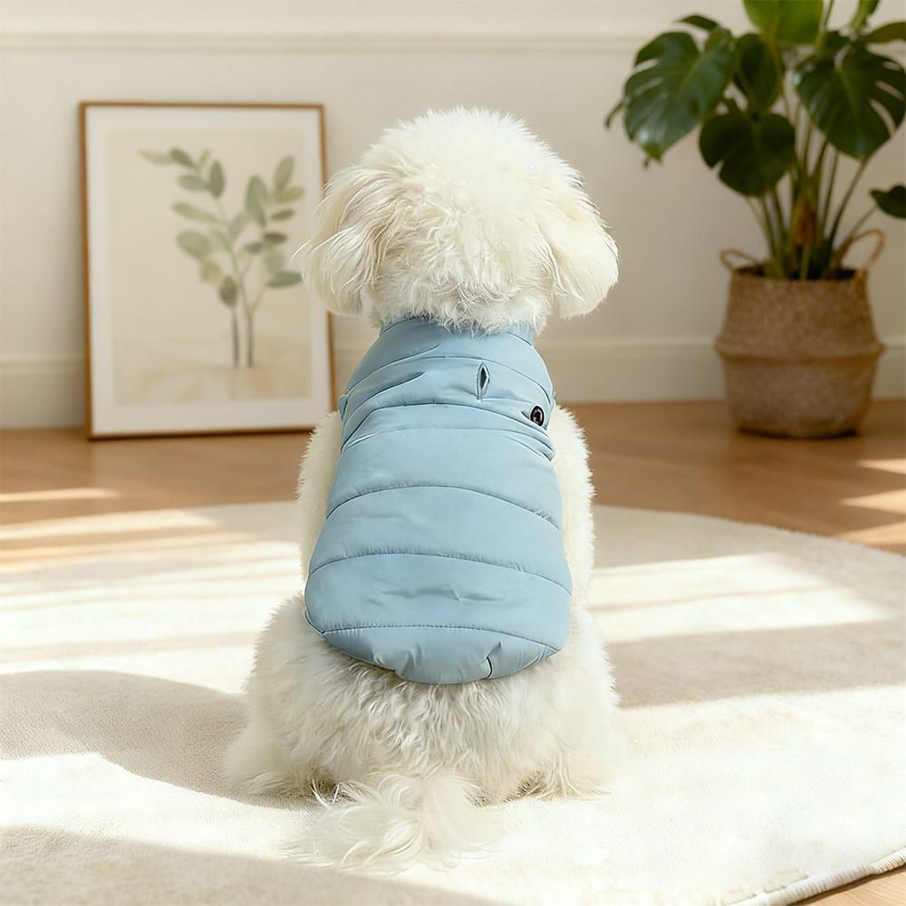 Winter Warm Quilted Vest for Small Pets – Water-Resistant, Fleece-Lined, Easy-On Design with Leash Hole for Indoor and Outdoor Use (S, Blue)