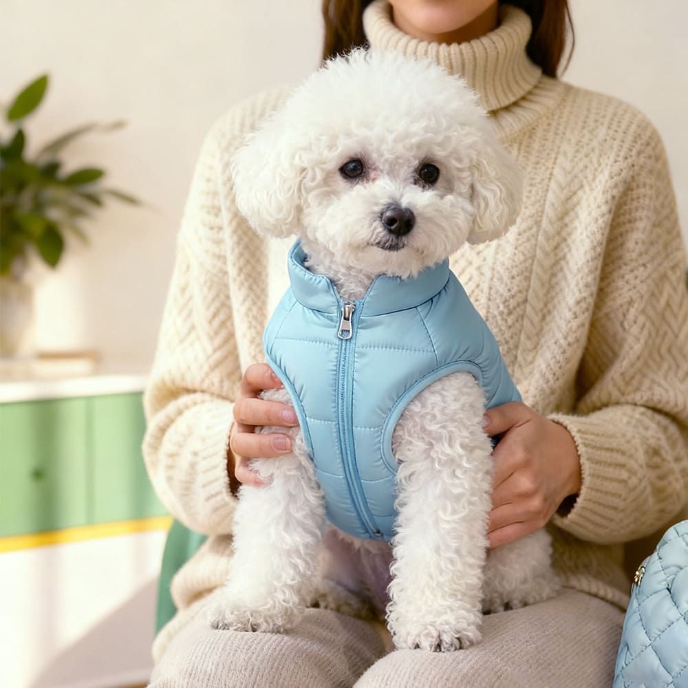 Winter Warm Quilted Vest for Small Pets – Water-Resistant, Fleece-Lined, Easy-On Design with Leash Hole for Indoor and Outdoor Use (S, Blue)