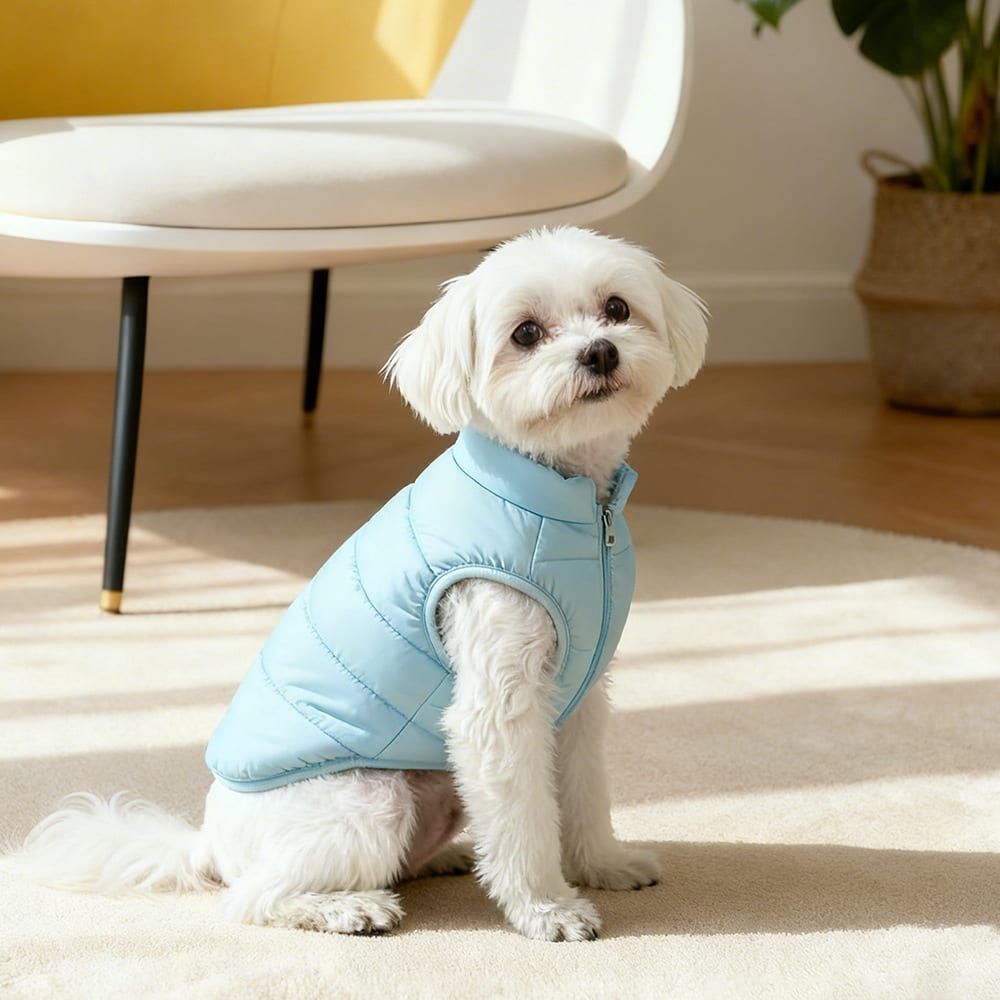 Winter Warm Quilted Vest for Small Pets – Water-Resistant, Fleece-Lined, Easy-On Design with Leash Hole for Indoor and Outdoor Use (XL, Blue)