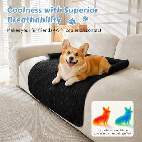 Cooling Pet Mat with Bolster Side Support – Scratch-Resistant, Self-Cooling, Non-Slip Base for Cats & Small to Medium Dogs, Perfect for Sofa, Floor, Car, or Outdoor Use (M, Black)