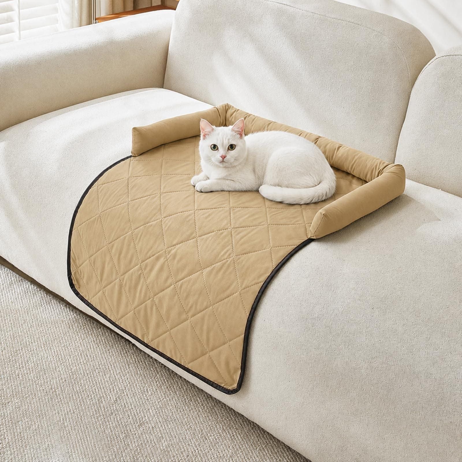 Cooling Pet Mat with Bolster Side Support – Scratch-Resistant, Self-Cooling, Non-Slip Base for Cats & Small to Medium Dogs, Perfect for Sofa, Floor, Car, or Outdoor Use (M, Orange)