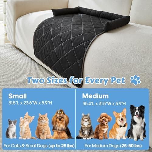 Cooling Pet Mat with Bolster Side Support – Scratch-Resistant, Self-Cooling, Non-Slip Base for Cats & Small to Medium Dogs, Perfect for Sofa, Floor, Car, or Outdoor Use (S, Black)
