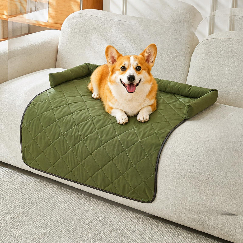Cooling Pet Mat with Bolster Side Support – Scratch-Resistant, Self-Cooling, Non-Slip Base for Cats & Small to Medium Dogs, Perfect for Sofa, Floor, Car, or Outdoor Use (S, Champagne)