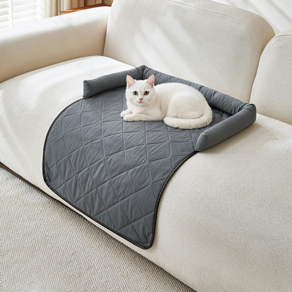 Cooling Pet Mat with Bolster Side Support – Scratch-Resistant, Self-Cooling, Non-Slip Base for Cats & Small to Medium Dogs, Perfect for Sofa, Floor, Car, or Outdoor Use (S, Champagne)