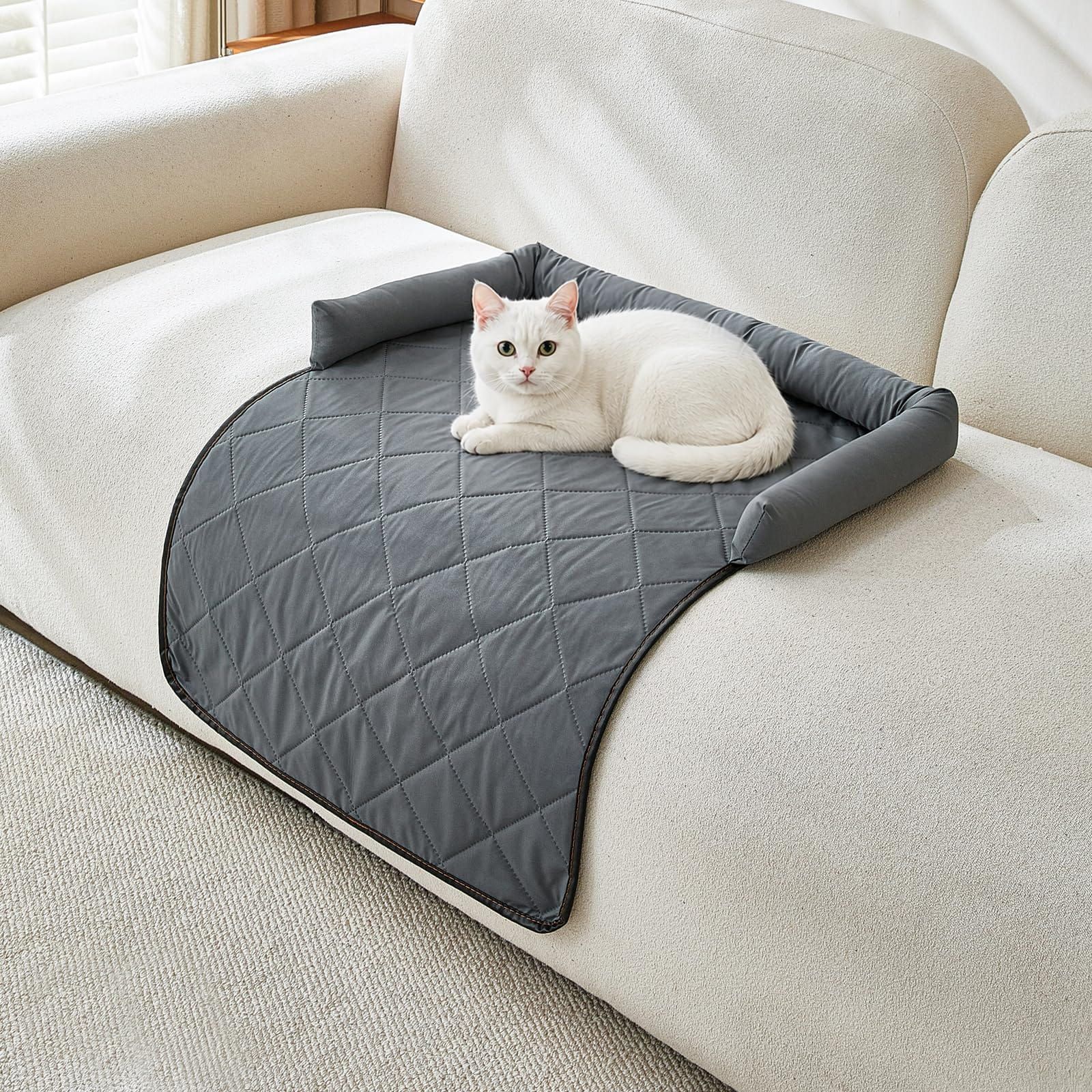 Cooling Pet Mat with Bolster Side Support – Scratch-Resistant, Self-Cooling, Non-Slip Base for Cats & Small to Medium Dogs, Perfect for Sofa, Floor, Car, or Outdoor Use (S, Champagne)