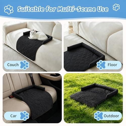 Cooling Pet Mat with Bolster Side Support – Scratch-Resistant, Self-Cooling, Non-Slip Base for Cats & Small to Medium Dogs, Perfect for Sofa, Floor, Car, or Outdoor Use (S, Champagne)