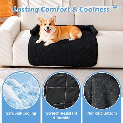 Cooling Pet Mat with Bolster Side Support – Scratch-Resistant, Self-Cooling, Non-Slip Base for Cats & Small to Medium Dogs, Perfect for Sofa, Floor, Car, or Outdoor Use (S, Orange)