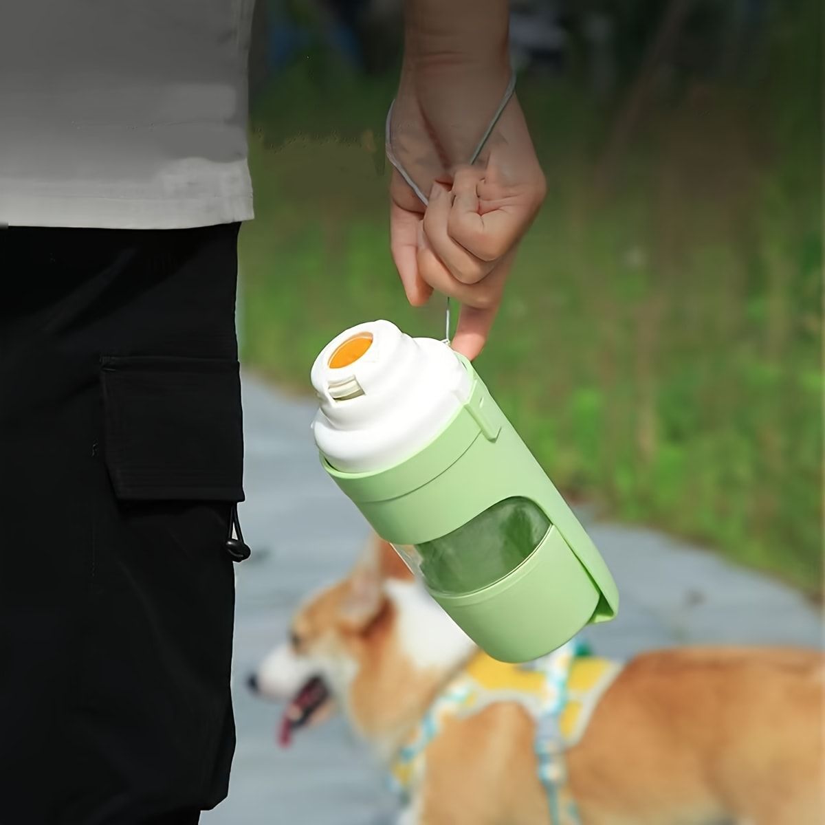 Portable Dog Water Bottle – Leak-Proof Pet Water Dispenser with Food Storage, Ideal for Outdoor Walks, Camping, and Travel (Yellow)