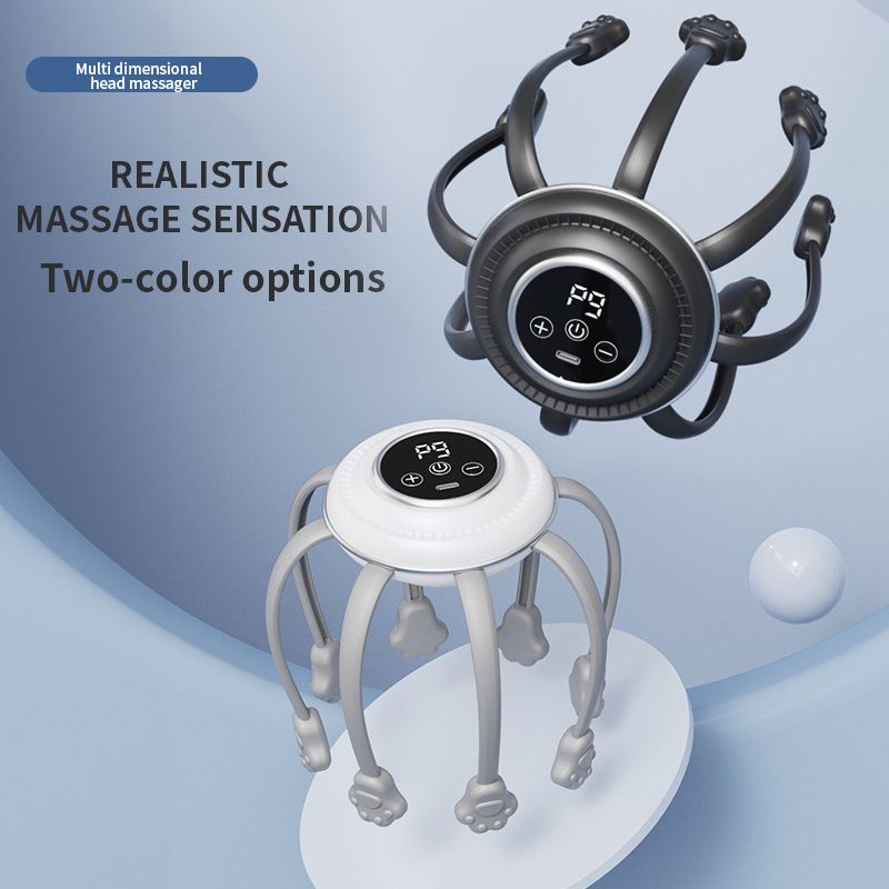 Wireless Octopus Head Massager USB Rechargeable Scalp Relaxation White