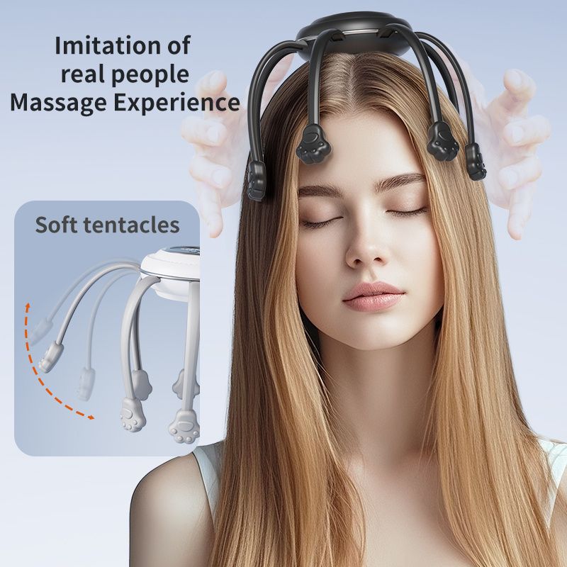 Wireless Octopus Head Massager USB Rechargeable Scalp Relaxation White