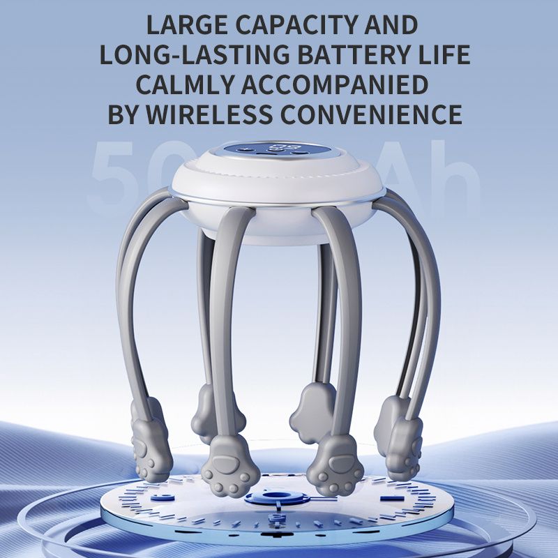 Wireless Octopus Head Massager USB Rechargeable Scalp Relaxation White