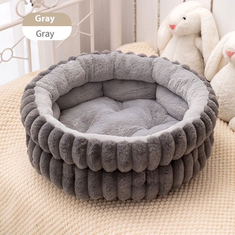 Pet Bed Cat Bed Dog Bed All-Season Bed Ultra-Soft Plush Large Pet Bed Round Pet - Gray - Size 40-15-15