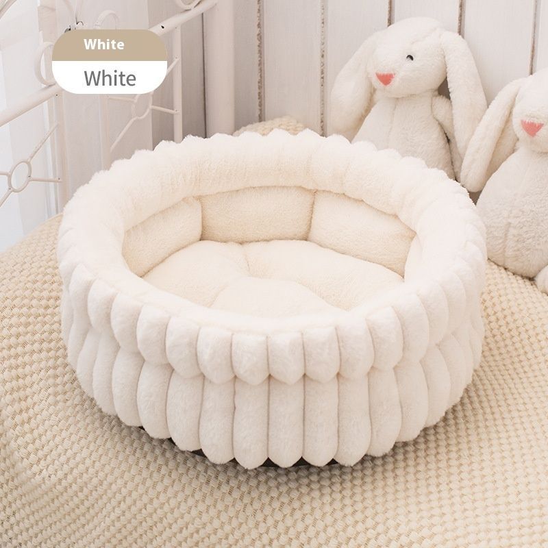 Pet Bed Cat Bed Dog Bed All-Season Bed Ultra-Soft Plush Large Pet Bed Round Pet - White - Size 50-20-15