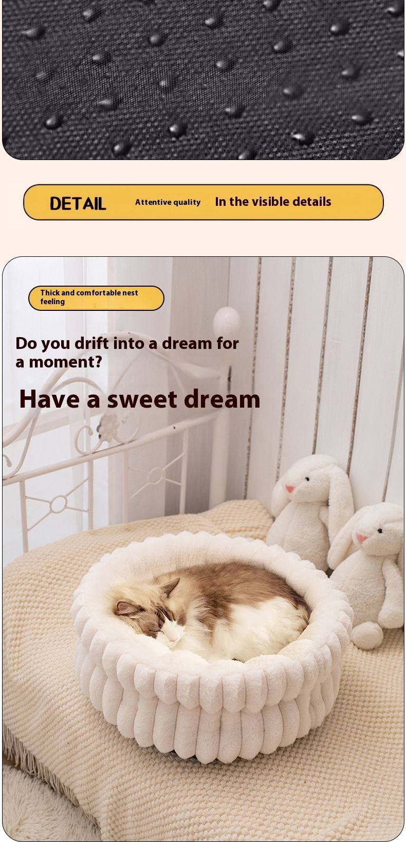 Pet Bed Cat Bed Dog Bed All-Season Bed Ultra-Soft Plush Large Pet Bed Round Pet - White - Size 50-20-15