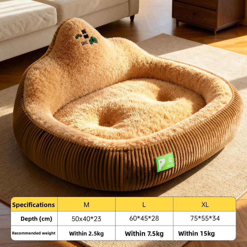 Pet Bed Dog Bed Cat Bed Winter Warm Pet Bed Money Tree Backrest Temperature - Brown - Size M50-40-23