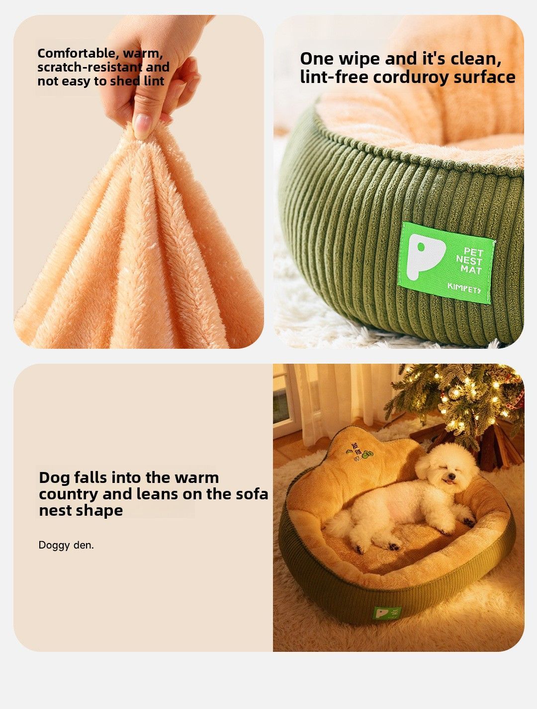 Pet Bed Dog Bed Cat Bed Winter Warm Pet Bed Money Tree Backrest Temperature - Green - Size M50-40-23