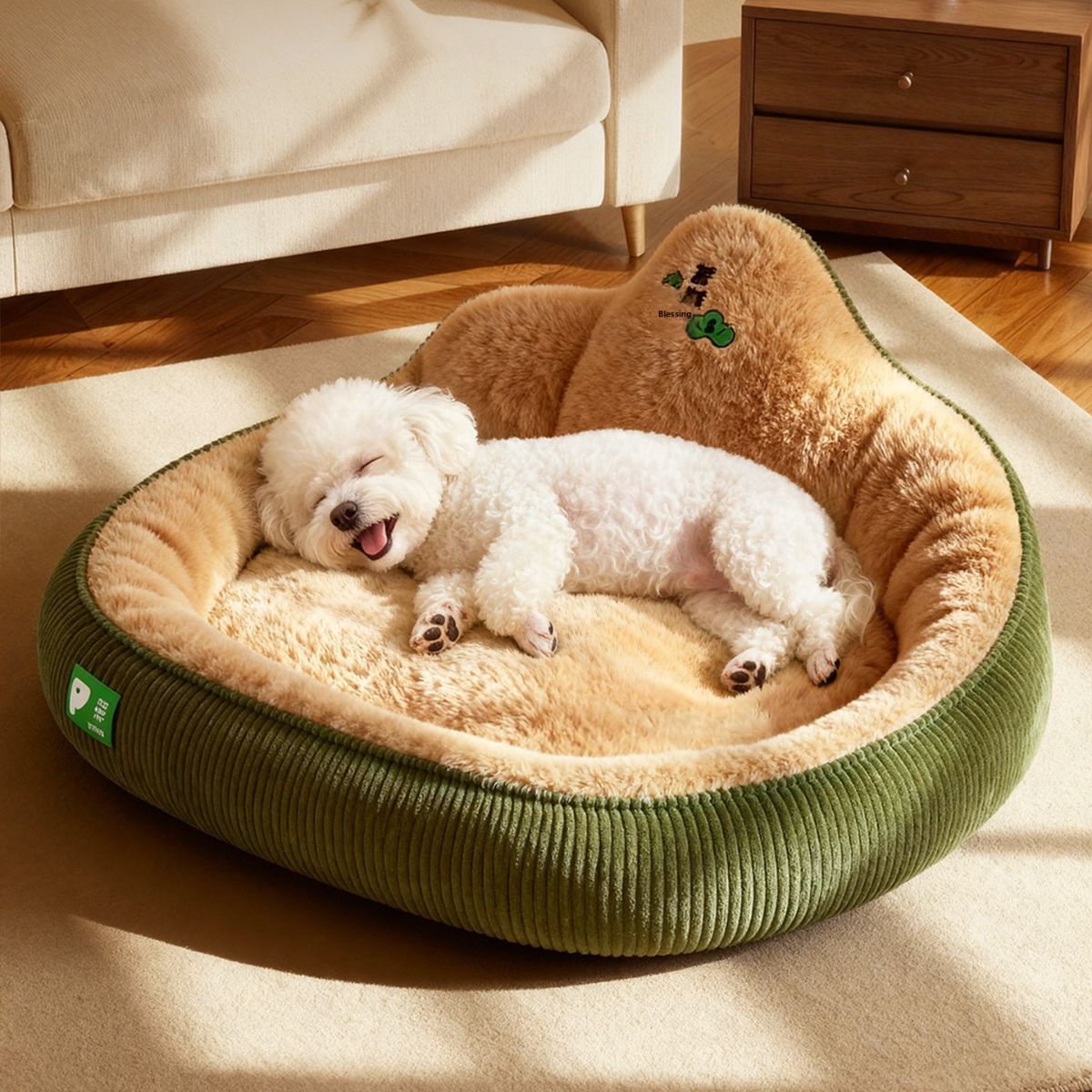 Pet Bed Dog Bed Cat Bed Winter Warm Pet Bed Money Tree Backrest Temperature - Green - Size XL75-55-34