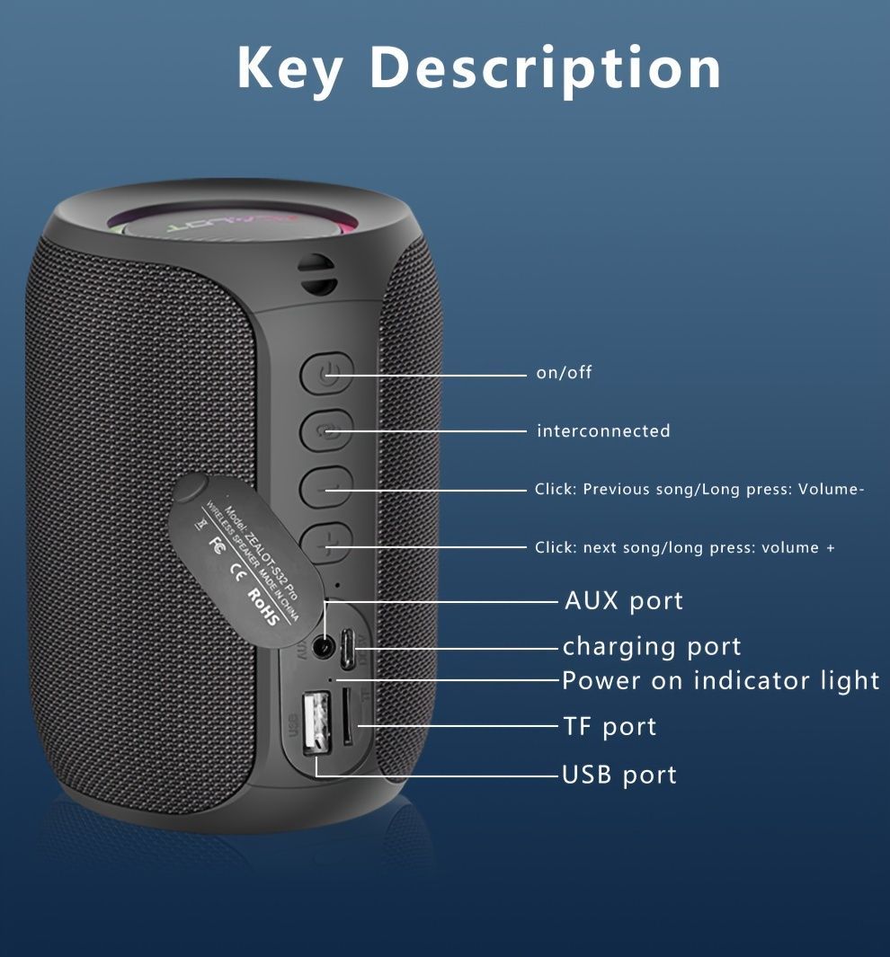 Portable Bluetooth Speaker Compact Speaker High-Quality Sound Long Battery Life - Gray - Size 90-93-128mm