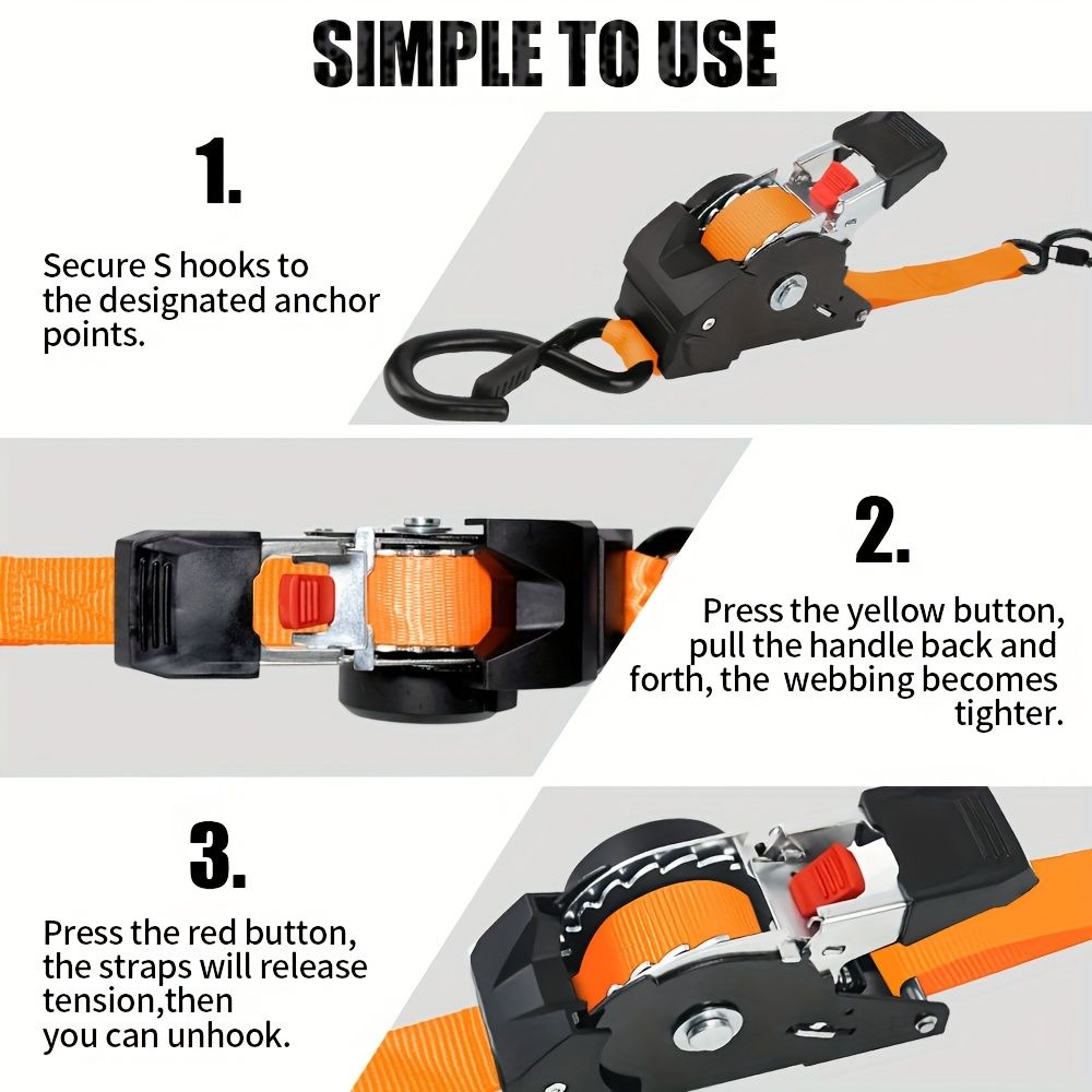 Yellow automatic webbing recovery ratchet strap, vehicle cargo strap, heavy-duty ratchet strap, long-length ratchet strap, easy-to-use ratchet strap, Australian transport