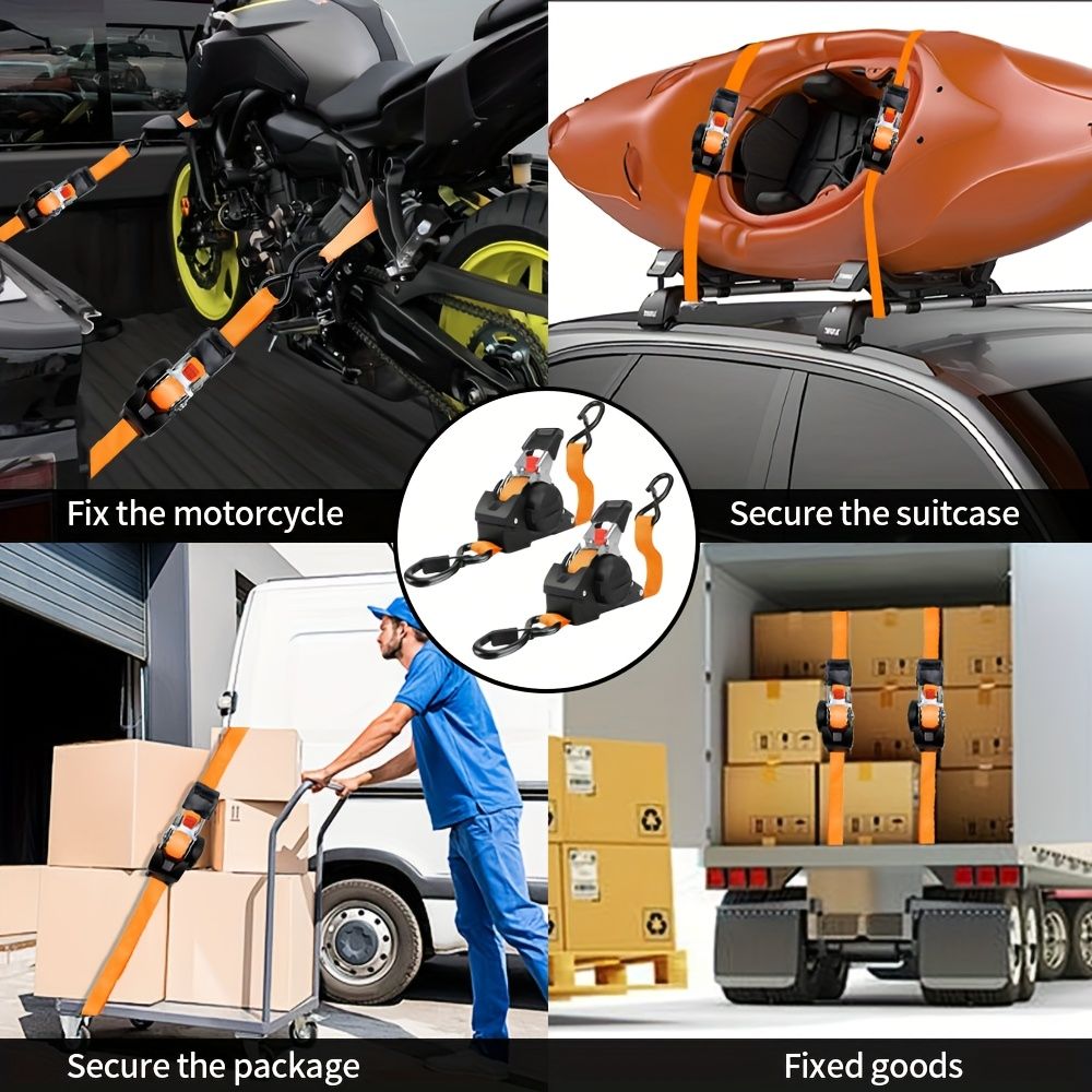 Yellow automatic webbing recovery ratchet strap, vehicle cargo strap, heavy-duty ratchet strap, long-length ratchet strap, easy-to-use ratchet strap, Australian transport