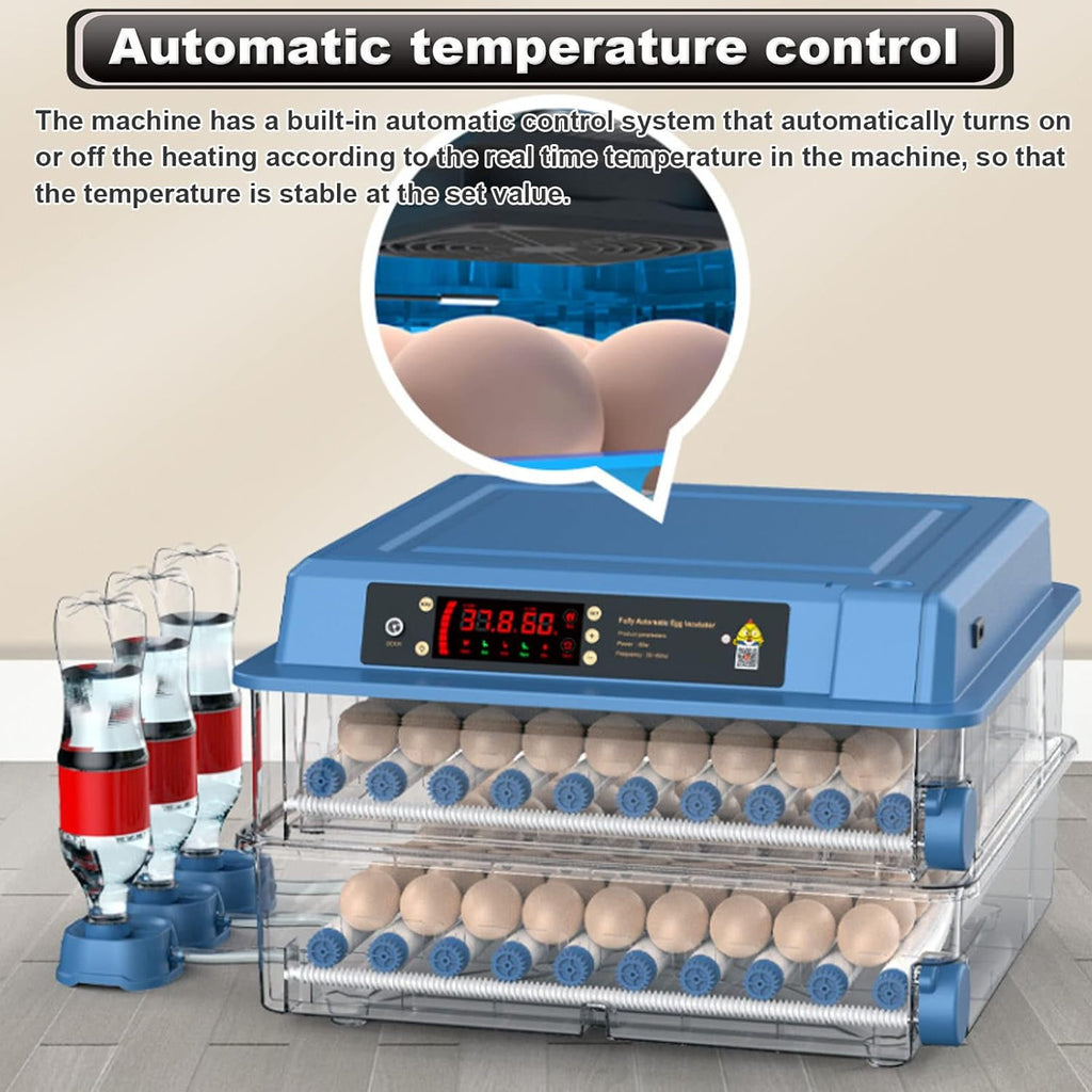 CARLA HOME 128 Egg Incubator with Automatic Turning, LED Display, Humidity & Temperature Control, Auto Water System & Built-in Egg Candler for Chicken, Duck, Quail, Goose