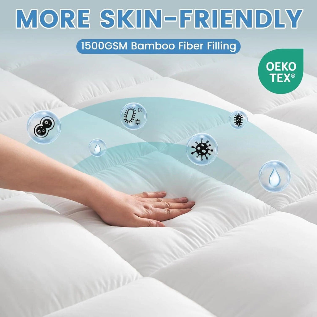 1500GSM Bamboo Mattress Topper Extra Thick 10CM Bed Topper Double: 137 x 191 + 40 cm