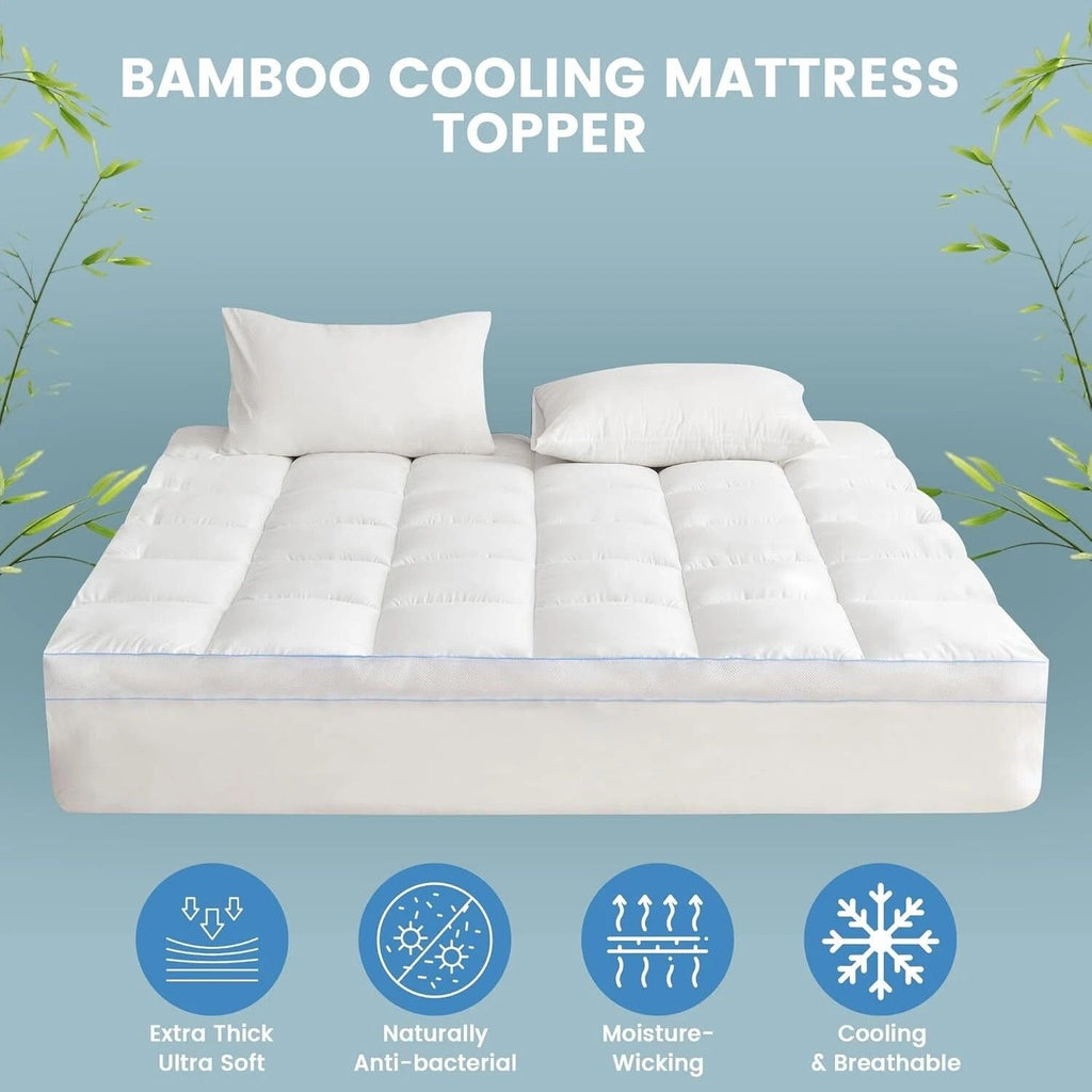 1500GSM Bamboo Mattress Topper Extra Thick 10CM Bed Topper Double: 137 x 191 + 40 cm