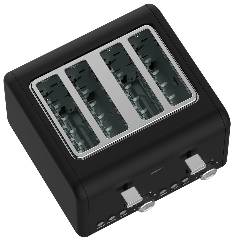 Pronti Silver Noir Collection 4 Slice Toaster with Dual Controls