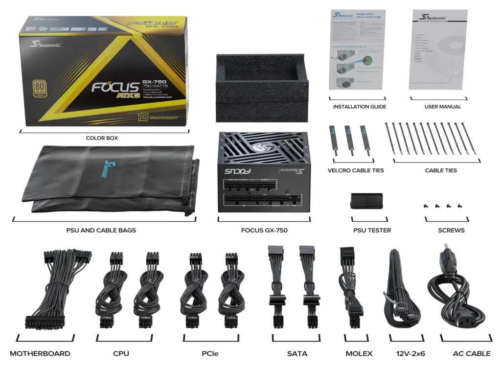 Seasonic 750W Focus GX-750 V4 Fully-Modular 80 PLUS Gold ATX3.1/PCIe 5.1 PSU SRP-FGX751-A5A32SF