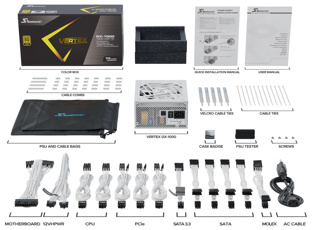 Seasonic VERTEX GX-1000 White 1000W ATX 3.0 Gold Modular PSU