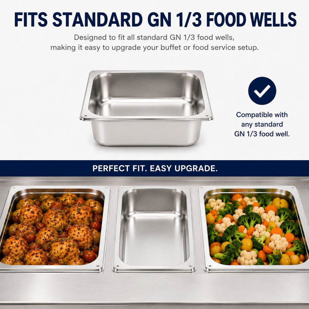 Commercial Stainless Steel GN 1/3 100mm Deep Gastronorm Bain Marie Buffet Steam Table Food Pan with Lid