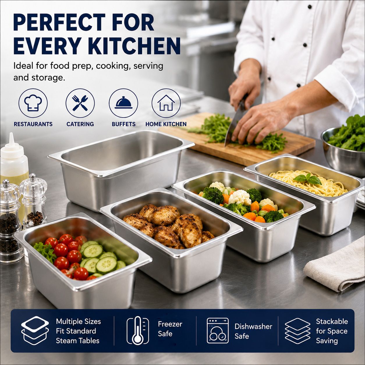 Commercial Stainless Steel GN 1/4 150mm Deep Gastronorm Bain Marie Buffet Steam Table Food Pan
