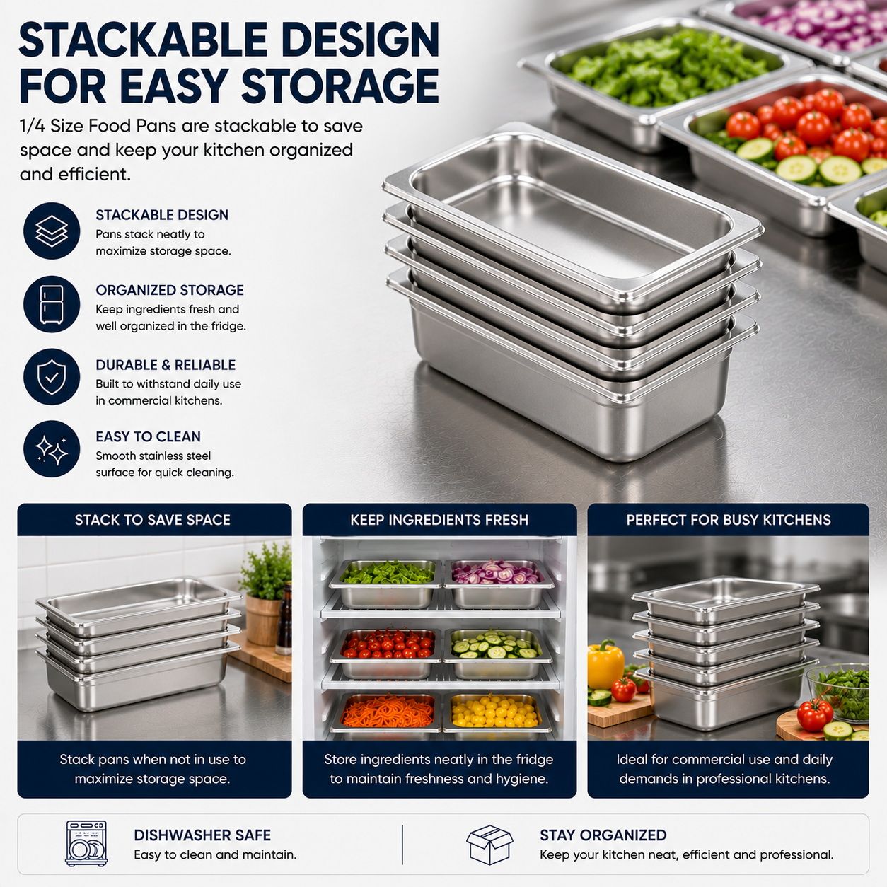 Commercial Stainless Steel GN 1/4 150mm Deep Gastronorm Bain Marie Buffet Steam Table Food Pan with Lid
