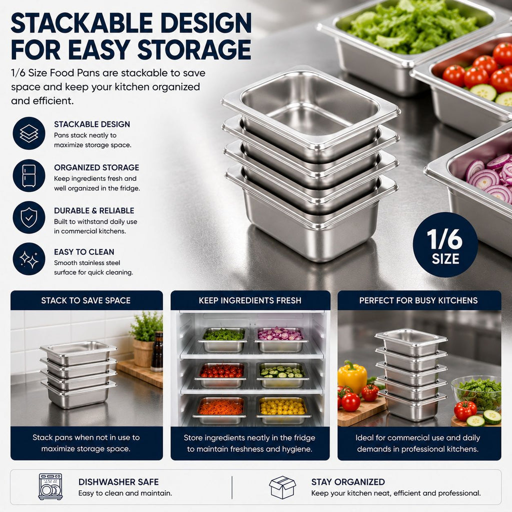 Commercial Stainless Steel GN 1/6 100mm Deep Gastronorm Bain Marie Buffet Steam Table Food Pan with Lid