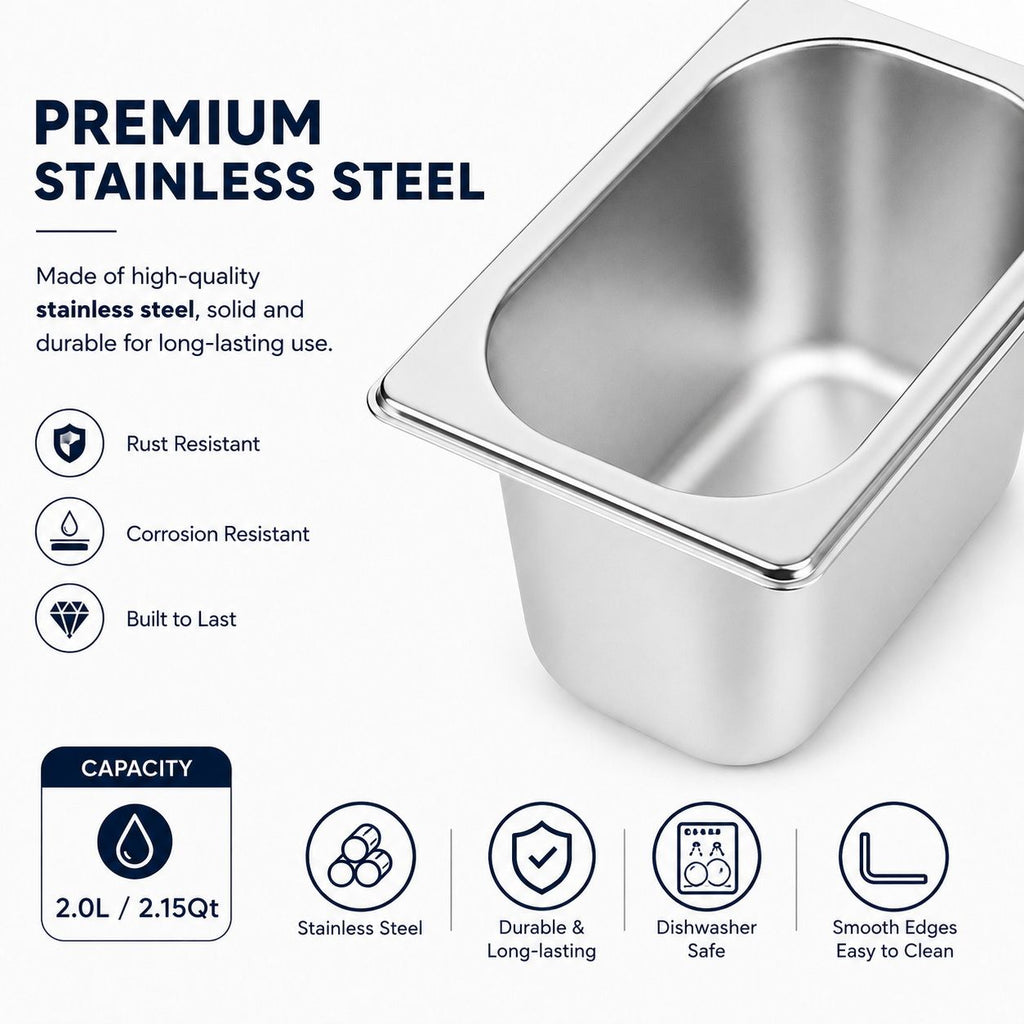 Commercial Stainless Steel GN 1/9 100mm Deep Gastronorm Bain Marie Buffet Steam Table Food Pan with Lid