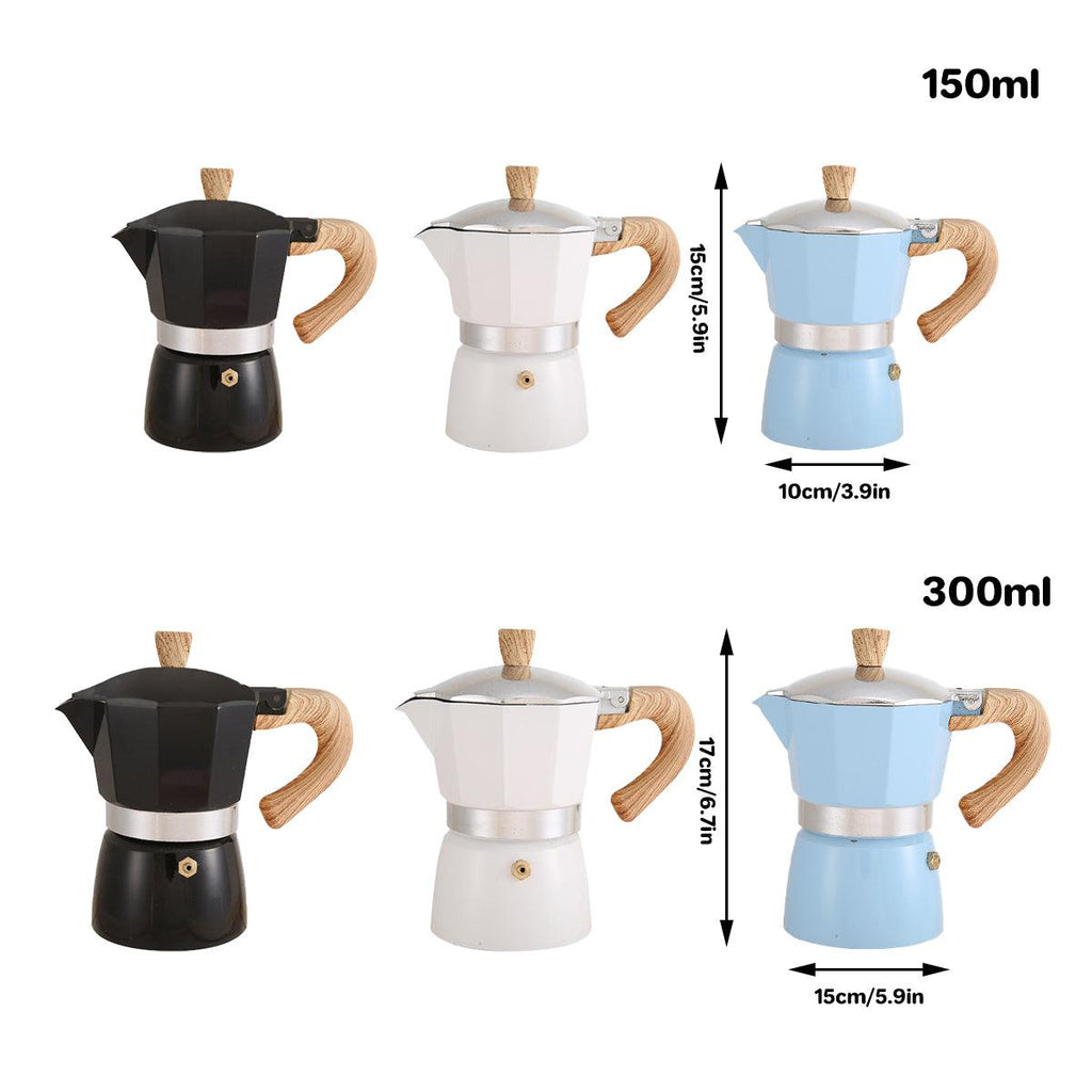 Portable Coffee Maker Wood Grain Handle Outdoor Manual Espresso Machine Camping - Beige-300ml