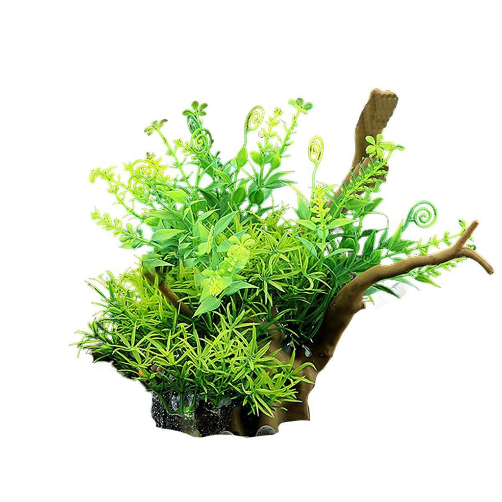 Aquarium Landscaping Decoration Artificial Wood and Plants Fish Tank Ornament - CM2502-Green