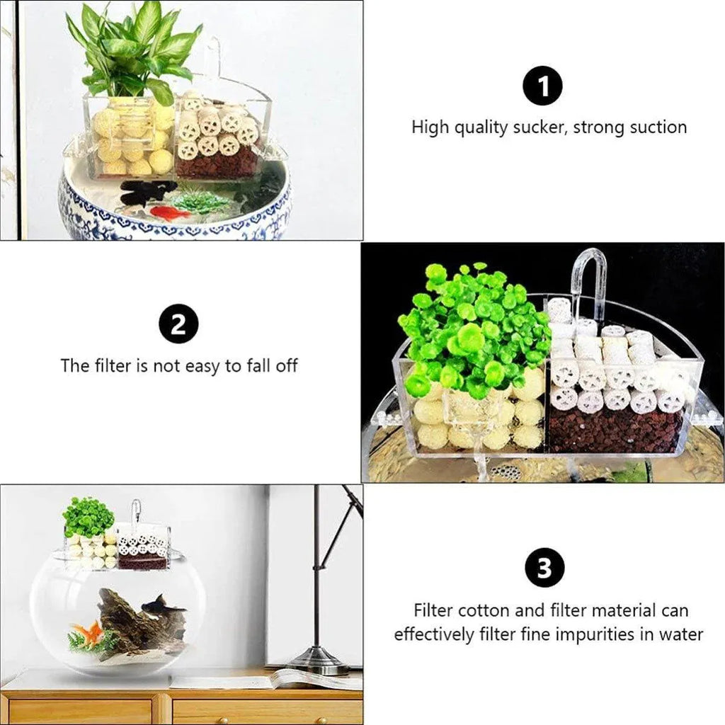 Round Fish Tank Filter Box Aquarium Trickle Box Small External Top Quiet Water Purification Three-in-One Filter - S
