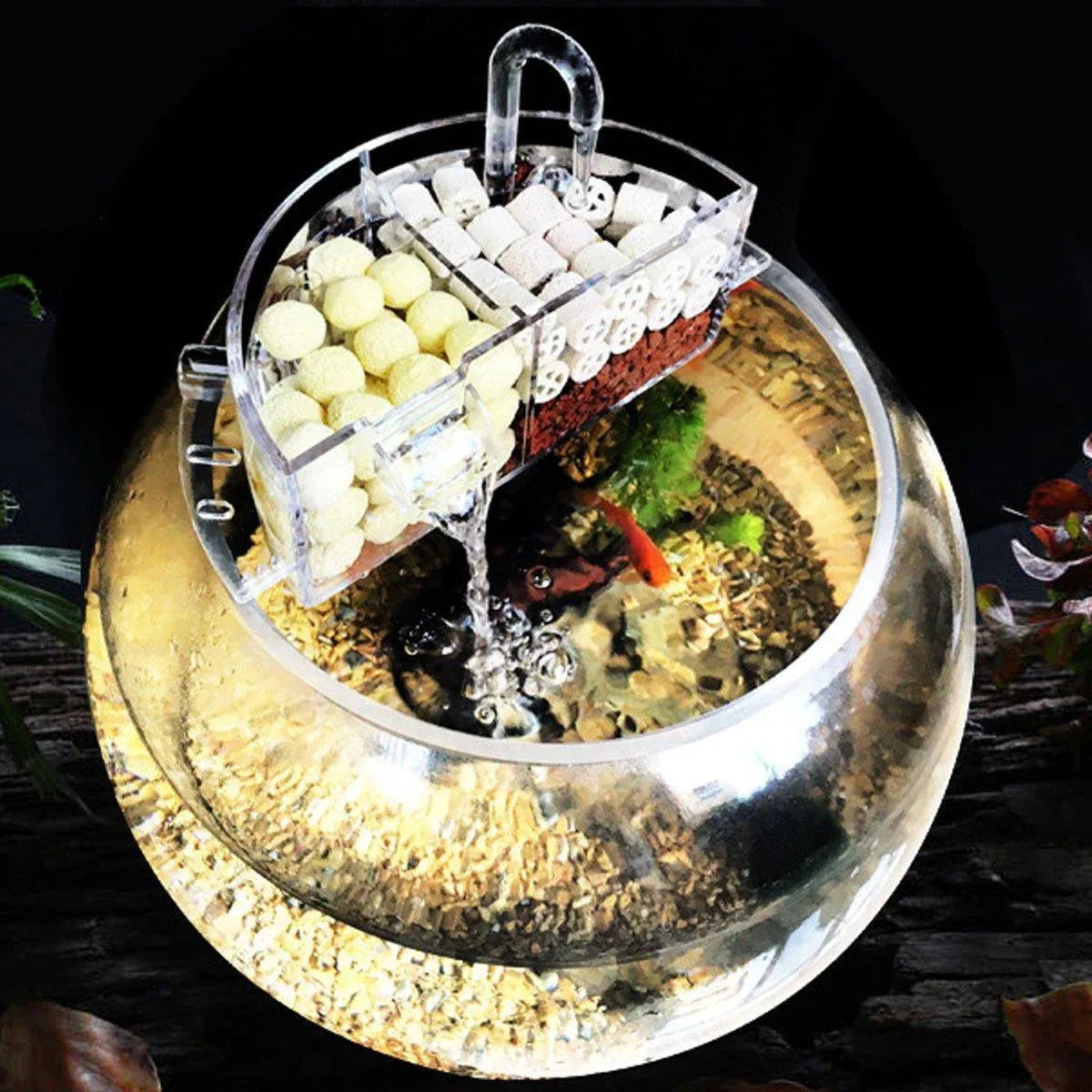 Round Fish Tank Filter Box Aquarium Trickle Box Small External Top Quiet Water Purification Three-in-One Filter - S