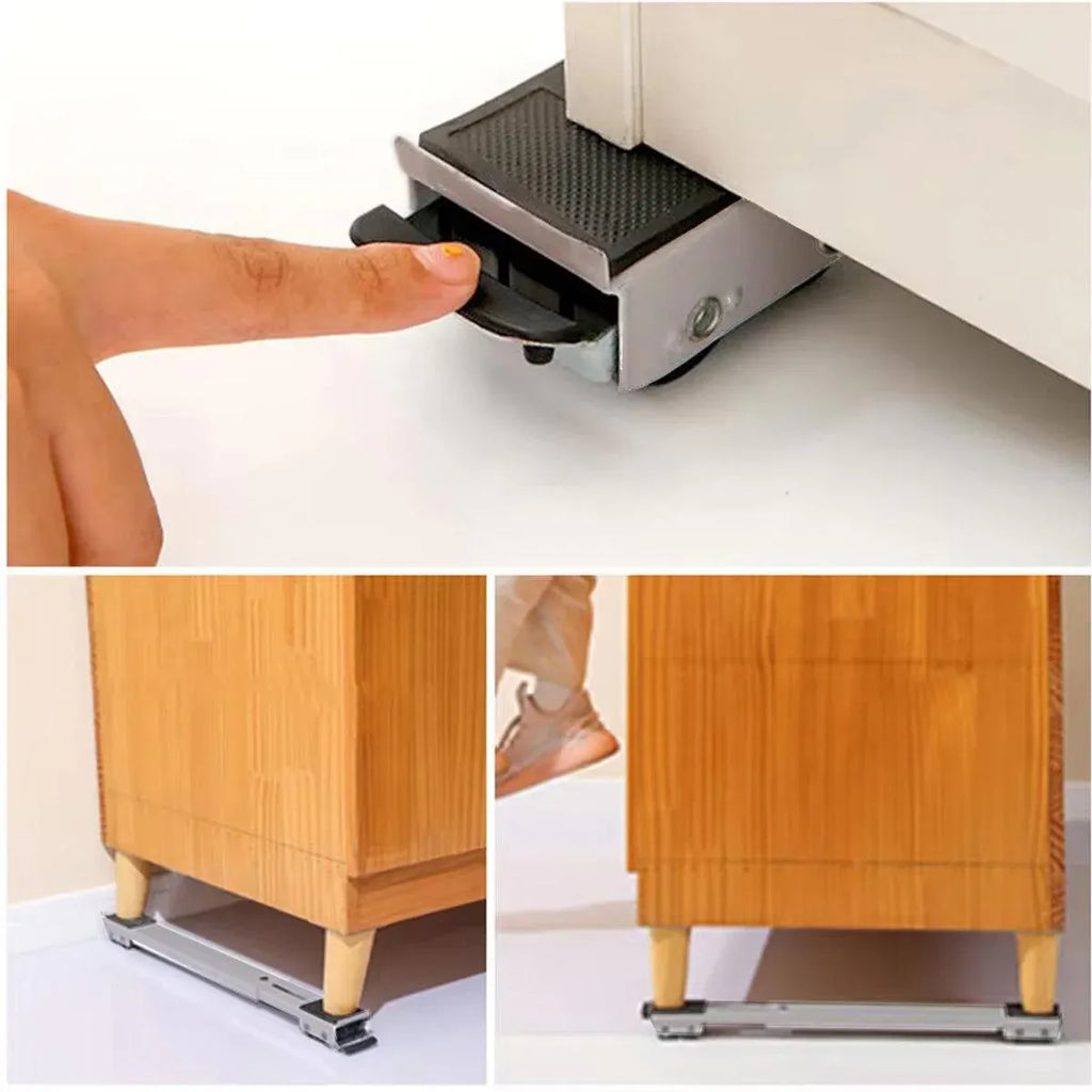 2pcs Adjustable Refrigerator Washing Machine Base Stand Movable Support Shelf - Grooved