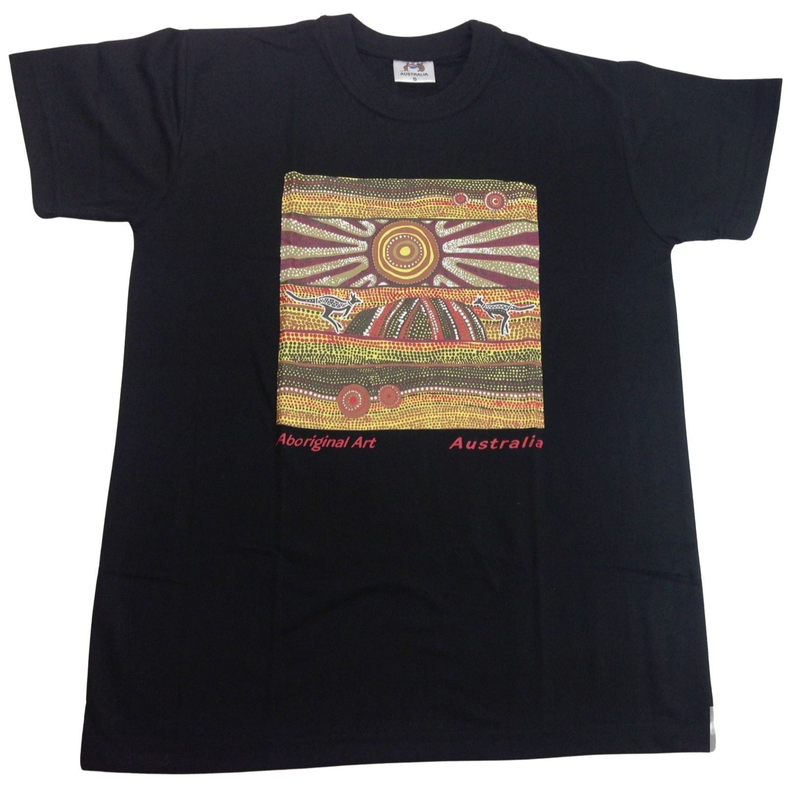Mens Australia T Shirt Aboriginal Art 100% Cotton Souvenir Indigenous Tee - Black - Small
