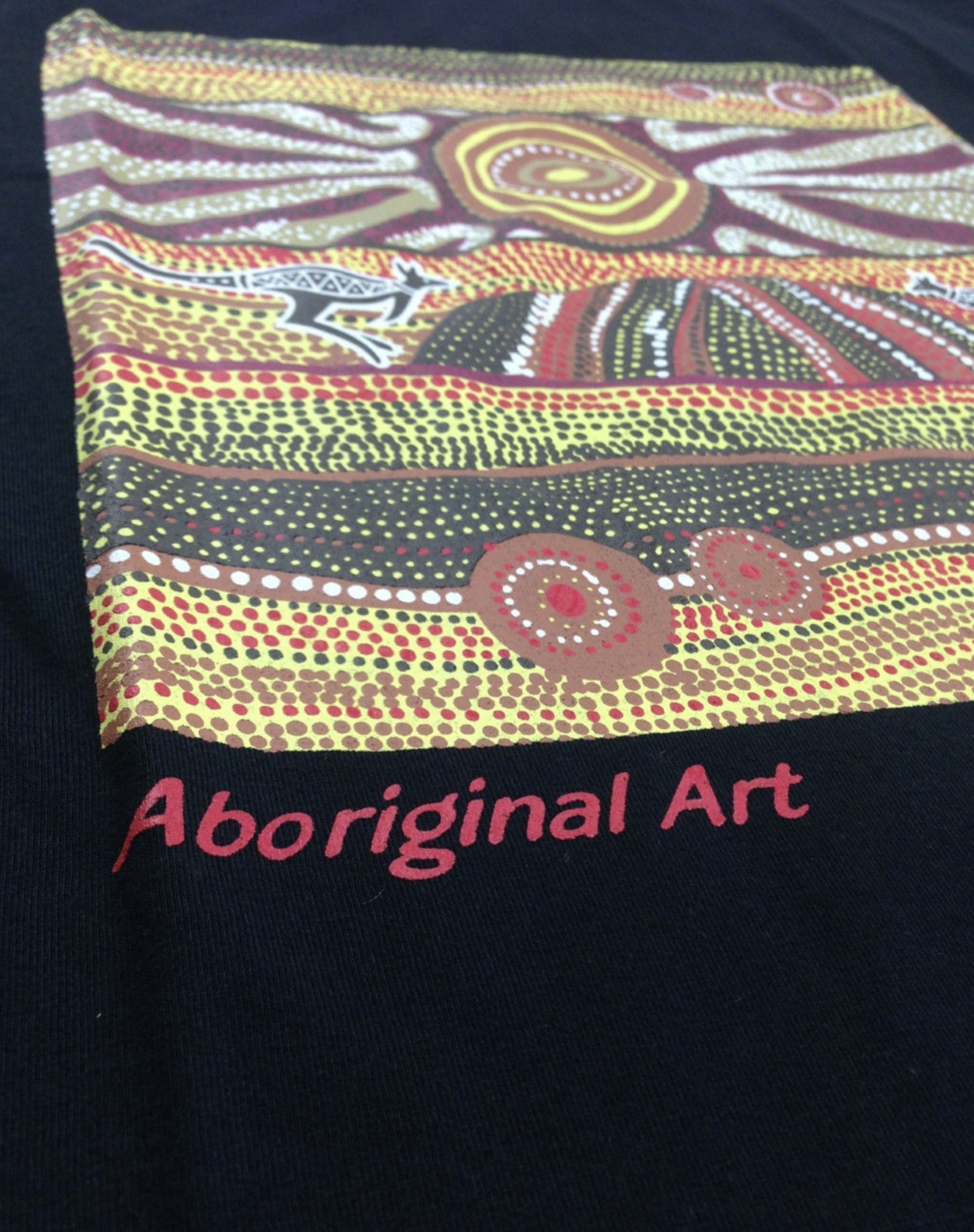Mens Australia T Shirt Aboriginal Art 100% Cotton Souvenir Indigenous Tee - Black - Small