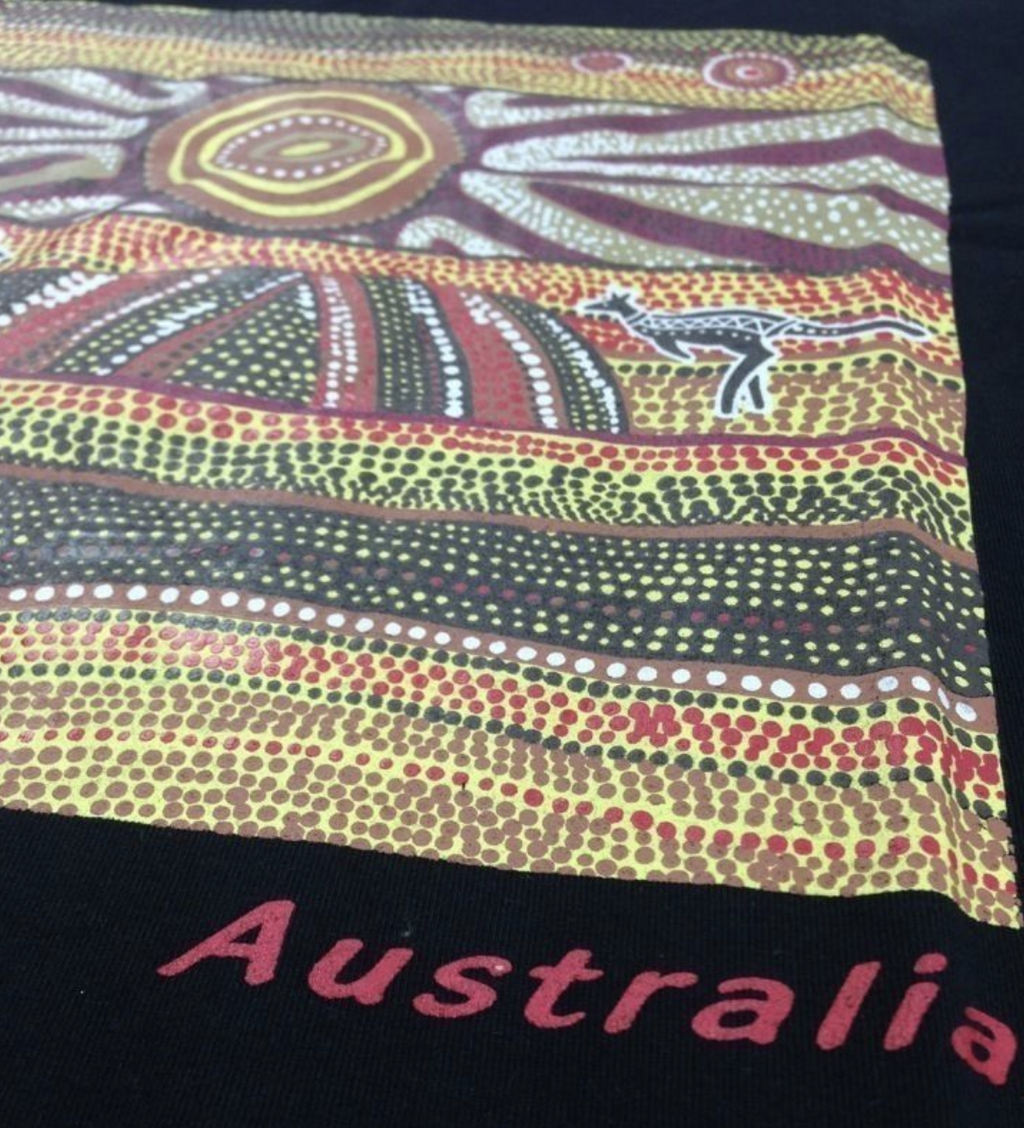 Mens Australia T Shirt Aboriginal Art 100% Cotton Souvenir Indigenous Tee - Black - Small