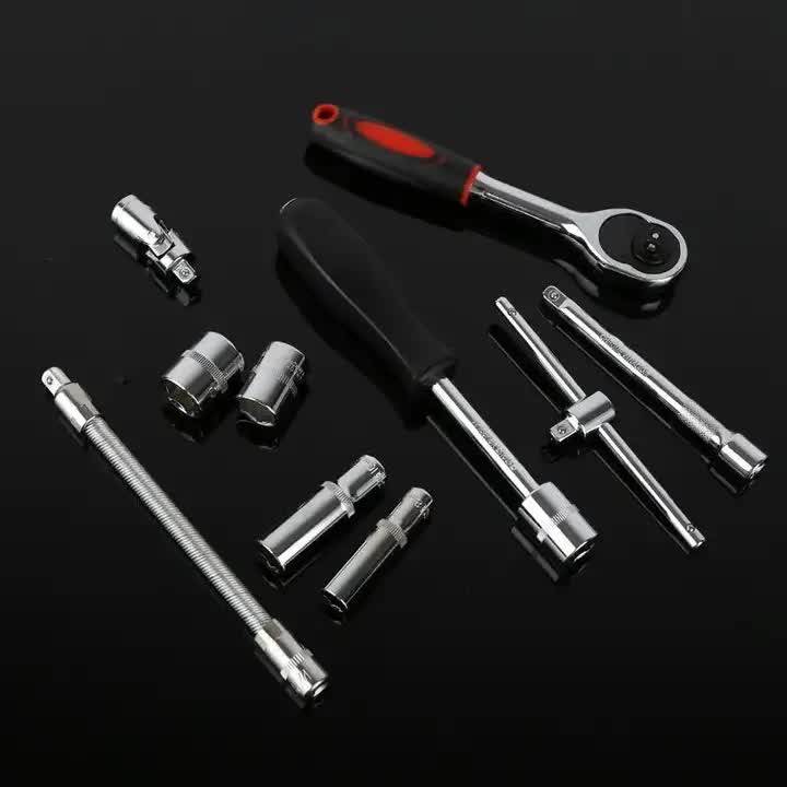 NNEDSZ 46-Piece Professional Socket Wrench Set - 1/4 Drive, Chrome Vanadium Steel, Ratchet & Bit Kit for Automotive and Household Repairs Black Box
