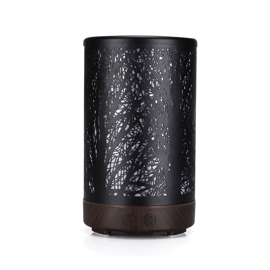Coffee and Black Forest Design Iron Essential Oil Diffuser - 7 Color LED Ultrasonic Cool Mist Humidifier 100ml