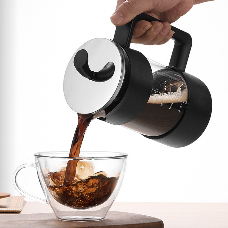 Black Classic 1000ml French Press Coffee & Tea Maker - Heat Resistant Borosilicate Glass, Stainless Steel Filter
