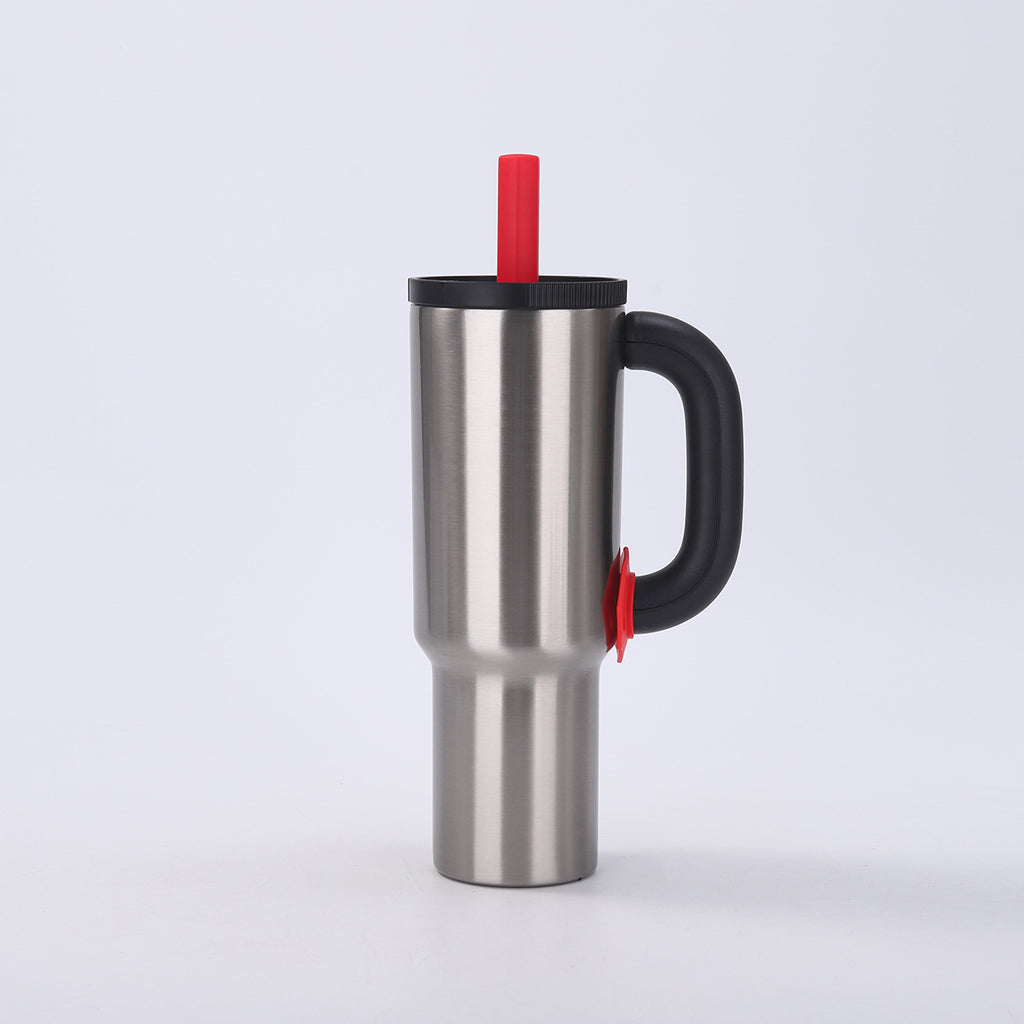 Natural Steel 40oz Macron Stainless Steel Insulated Tumbler with Handle and Straw - 14.8 x 10.5 x 28 cm Large Capacity Car-Friendly Travel Mug